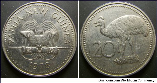 Papua New Guinea 1978 20 toea. Weight: 11.21g. 