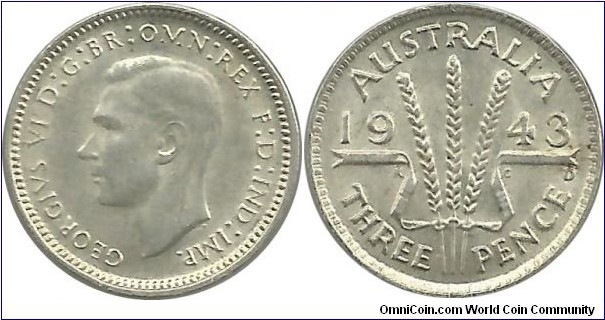 Australia 3 Pence 1943D