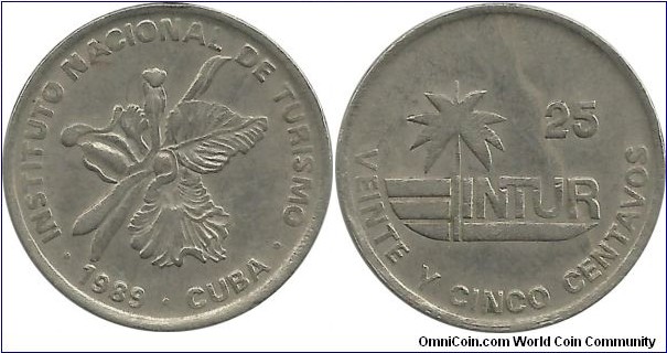 Cuba-INTUR 25 Centavos 1989