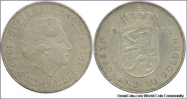 Nederlands 10 Gulden 1973