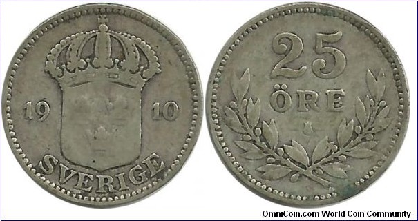 Sweden 25 Öre 1910