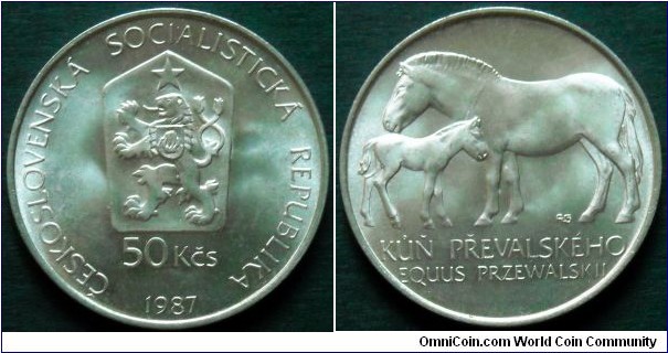 Czechoslovakia 50 korun.
1987, Przewalski Horse.
Ag 500.