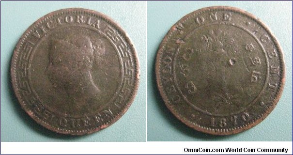 1870 British Ceylon Queen Victoria  1 Cent Copper Coin. 