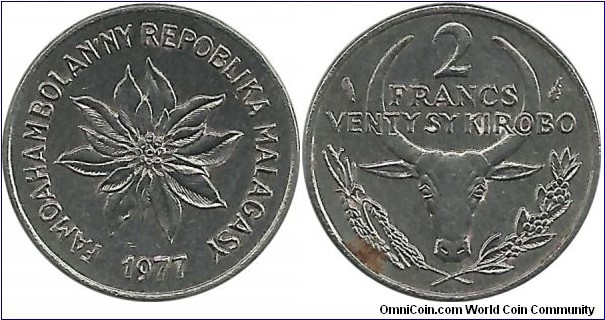 Madagaskar 2 Francs 1977