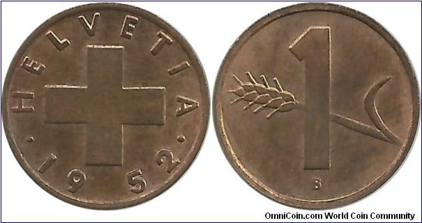 Switzerland 1 Rappen 1952B