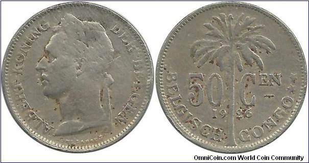 Congo-Belge 50 Centimes 1926-Dt