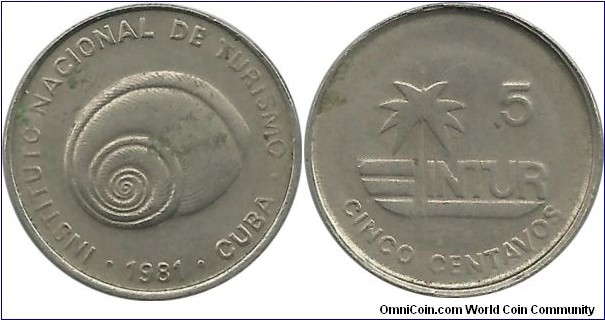 Cuba-INTUR 5 Centavos 1981