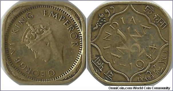 India-British Half Anna 1944(C)