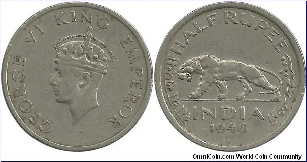 India-British Half Rupee 1946(B)