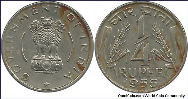 India-Republic ¼ Rupee 1955
