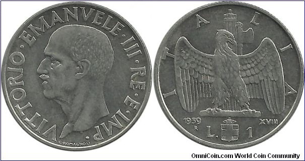 Italy 1 Lire 1939R-XVIII