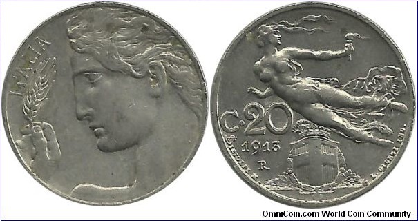 Italy 20 Centesimi 1913R