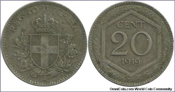 Italy 20 Centesimi 1919R