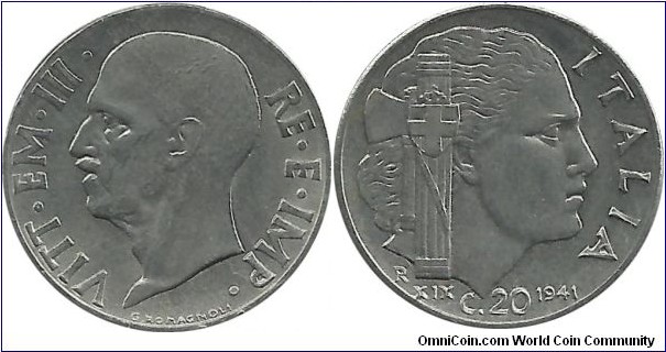 Italy 20 Centesimi 1941R-XIX