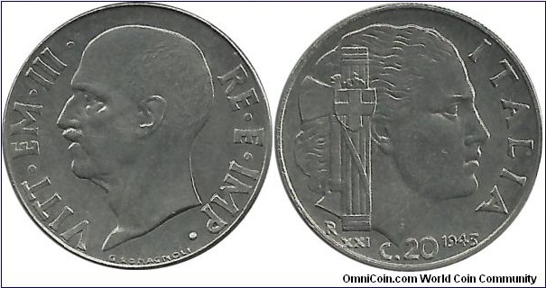 Italy 20 Centesimi 1943R-XXI