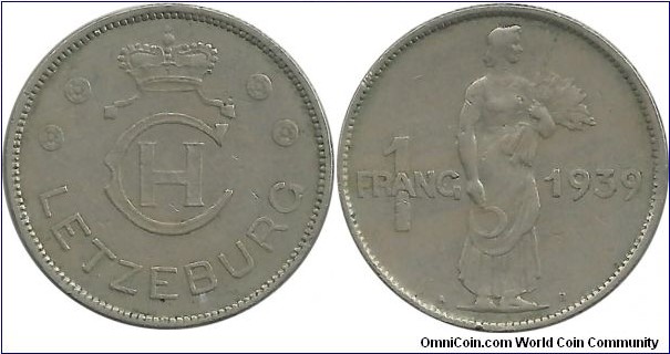Luxembourg 1 Frang 1939