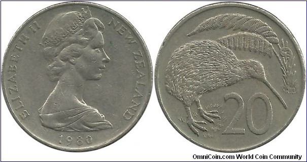 NewZealand 20 Cents 1980