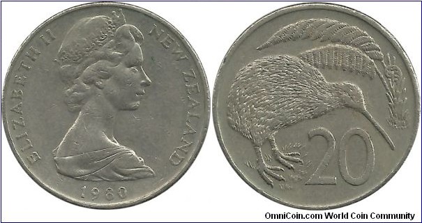 NewZealand 20 Cents 1980