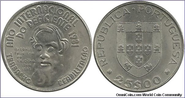Portugal 25 Escudos 1981-Int. Year of Disabled Persons