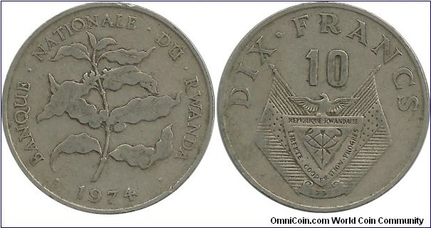 Rwanda 10 Francs 1974