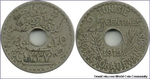 Tunusia-French 25 Centimes 1919