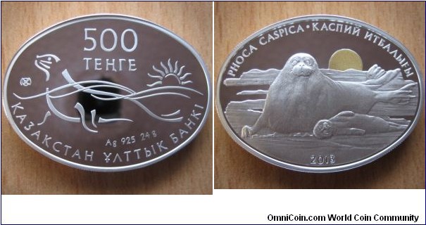 500 Tenge - Caspian seal - 24 g Ag .925 Proof - mintage 5,000