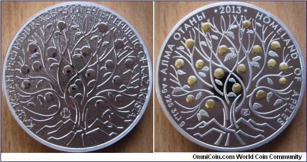 500 Tenge - Homeland of apples - 31.1 g Ag .925 Proof - mintage 7,000