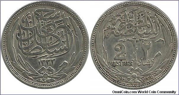 Egypt-Kingdom 2 Piastres AH1335-1916