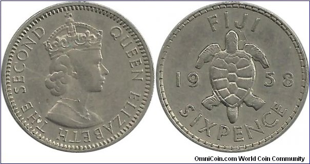 Fiji 6 Pence 1958