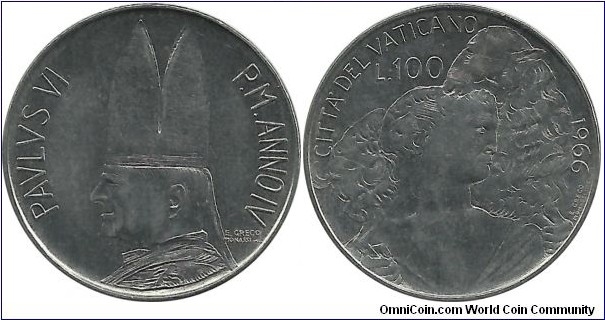 Vatican 100 Lire 1966-AnnoIV