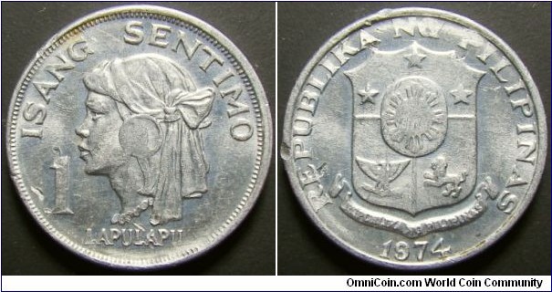Philippines 1974 1 sentimo. Some scratches. Weight: 0.50g