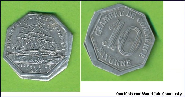 Bayonne 10 centime struck offcent