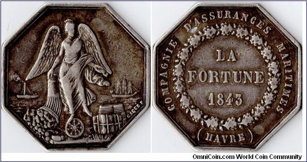 silver jeton de presence minted for `La Fortune', a french maritime assurer.