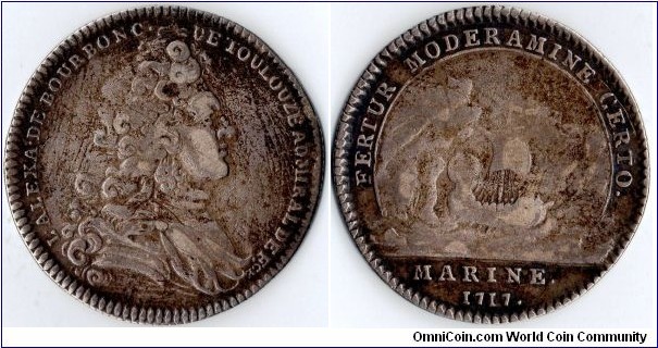 silver jeton struck for Louis Alexandre de Bourbon, Count of Toulouse and Grand Admiral of France.