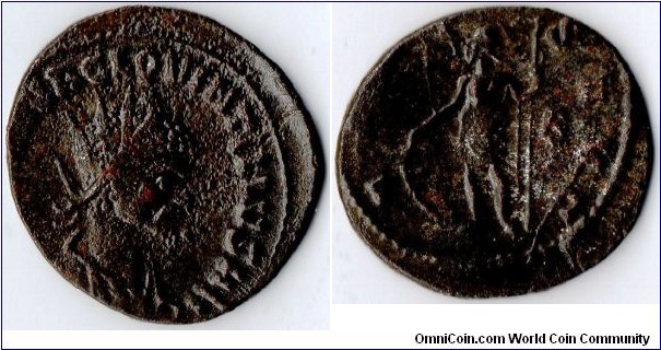 Base metal antoninianus minted for Quintillus at Rome in 270 ad. reverse : Virtus Aug