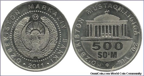 Uzbekistan 500 Som 2011-20th Year of Independence