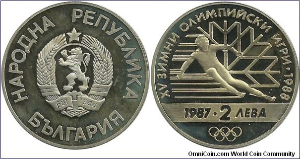 BulgariaPR 2 Leva 1987 - 1988 Winter Olympic Games, Calgary, Alberta-Canada