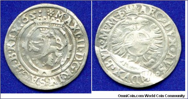 2 kreutzer (Half batzen).
Bohemia.
Maximilian II (1564-1576).
Prague mint.


Ag.