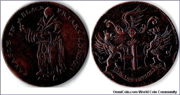 undated 1/2d conder token `payable at BLack Friars, London'