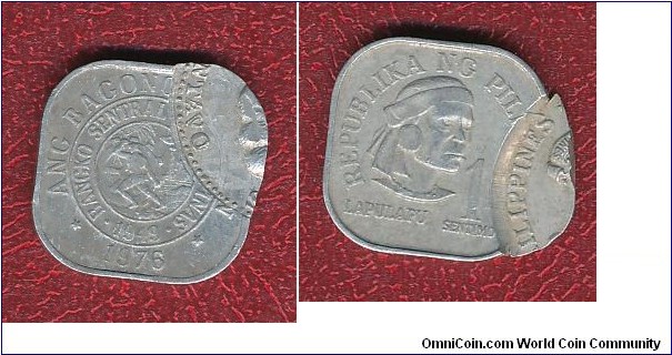 1 Cent 1976 with second overstrikeing from other coin.