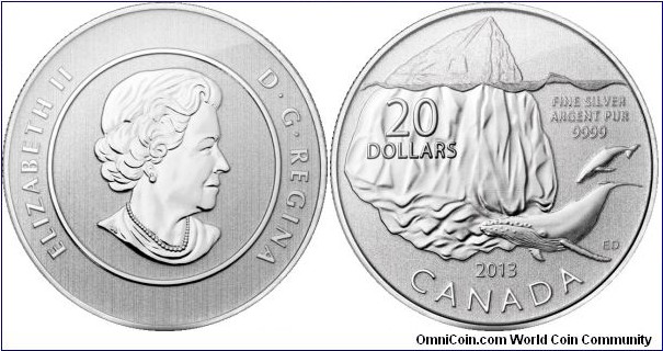 Canada, 20 dollars, 2013 $20 for $20 Fine Silver Coin Series - Iceberg and Whale 