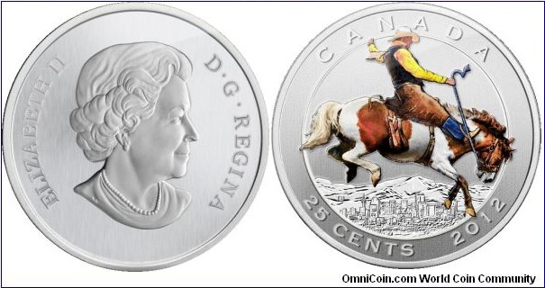 Canada, 25 cents, 2012 Calgary Stampede, Coloured Coin and Stamp Set