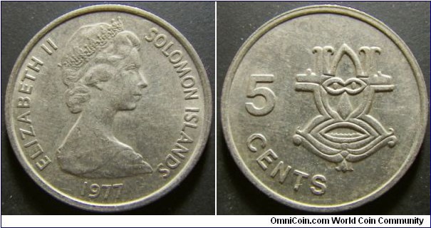 Solomon Islands 1977 5 cents. Weight: 2.80g. 