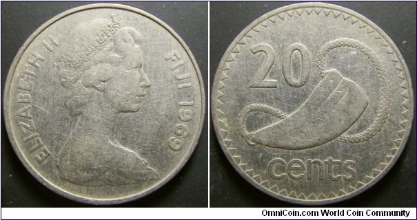 Fiji 1969 20 cents. Weight: 10.85g. 