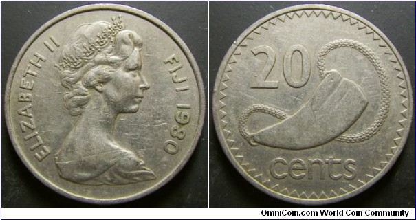 Fiji 1980 20 cents. Weight: 11.29g. 