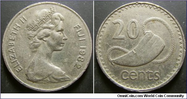 Fiji 1982 20 cents. Weight: 11.33g. 