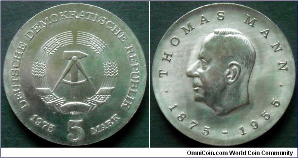 German Democratic Republic (East Germany) 5 mark.
1975, Thomas Mann (1875-1955)