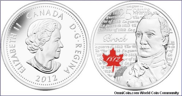 Canada, 25 cents, 2012 25-cent Circulation 10-pack, Major-General Sir Isaac Brock, Coloured Coin