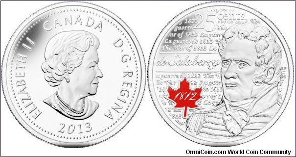 Canada, 25 cents, 2013 25-cent Circulation 10-pack, de Salaberry, Coloured Coin