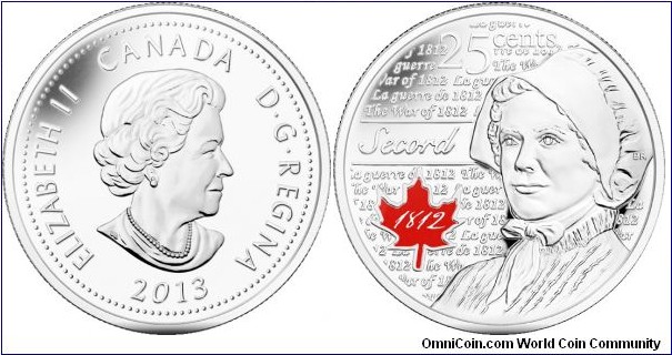 Canada, 25 cents, 2013 25-cent Circulation 10-pack, Laura Secord, Coloured Coin